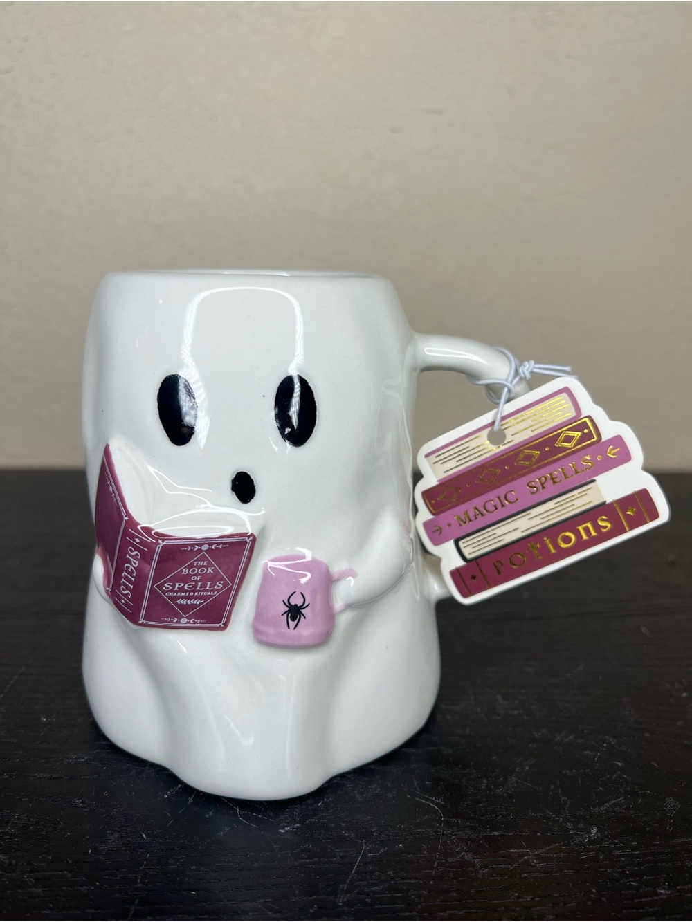 NEW Sunday Morning Ceramics Halloween Ghost with Spells and Potions Books Mug